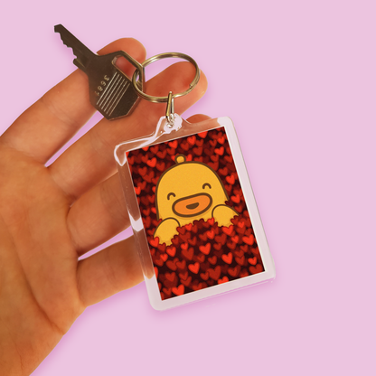 "Love Duck, All Hearts" Acrylic Keychain - Red