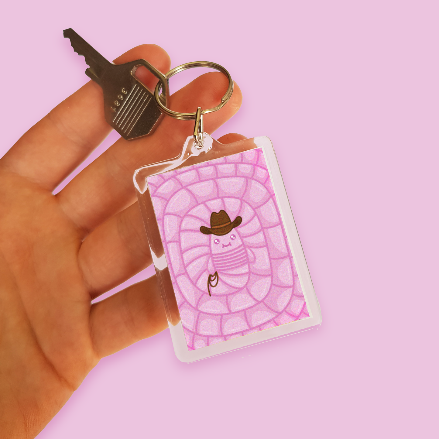 "Billy Bob the Wonder Worm" Acrylic Keychain - Pink
