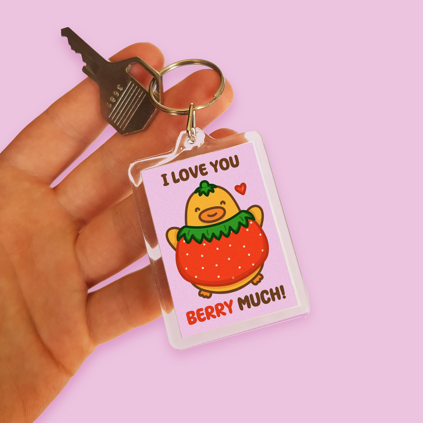 "Love You BERRY Much" Acrylic Keychain - Pink