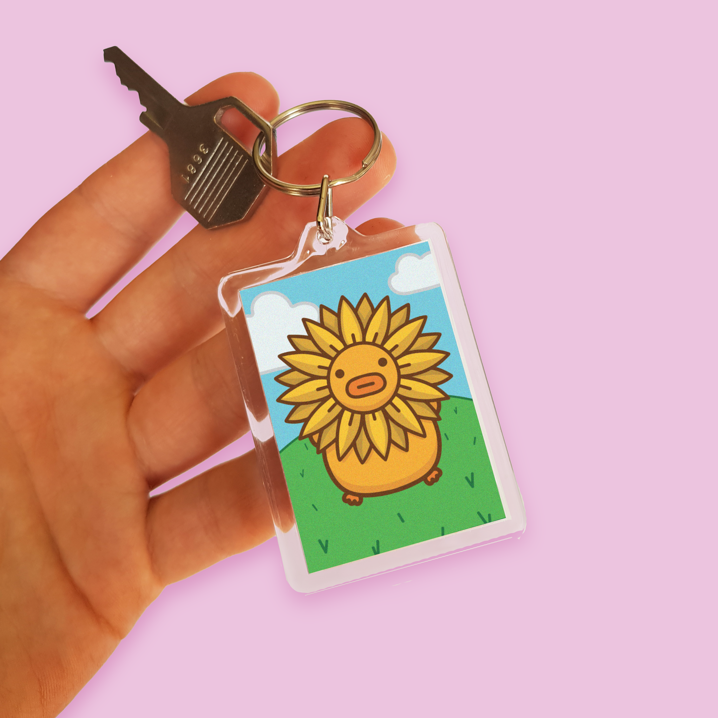 "Sunflower Surprise" Acrylic Keychain - Blue/Green