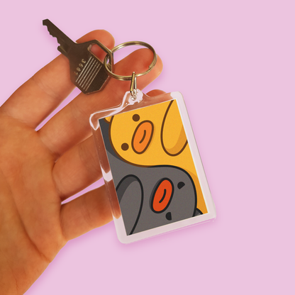 "Gwok & Pok - Yin & Yang" Double Duck Acrylic Keychain - Grey/Yellow